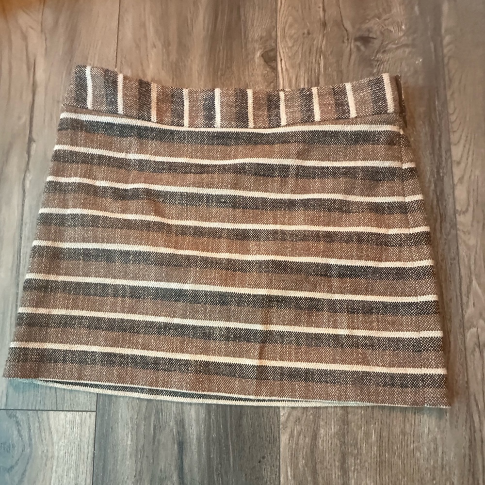 Theory Brown and Tan Striped Midi Skirt